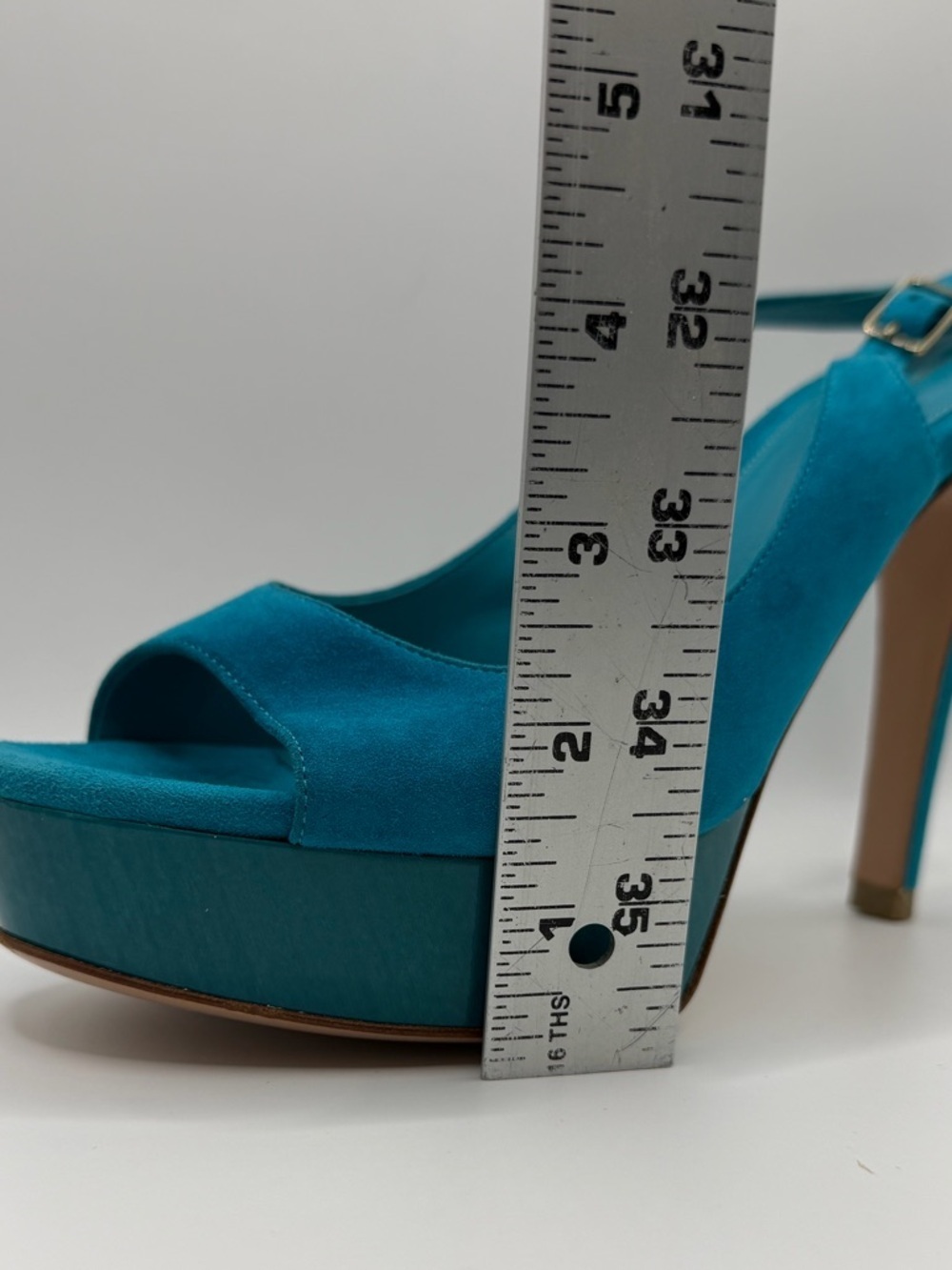Gianvito Rossi | Teal Suede Platform Slingback | 37 - Picture 10 of 13
